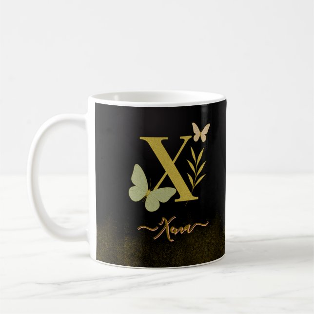 Gold Letter X Butterfly Mug Design (Left)