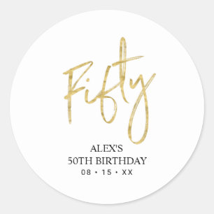 Gold Lettering Fifty 50th Birthday Favour Thank yo Classic Round Sticker