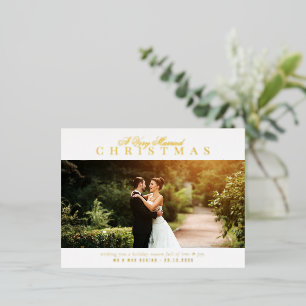 gold lettering holiday wedding announcement