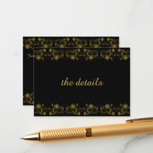 Gold Lettering on Black with Filigree design Enclosure Card