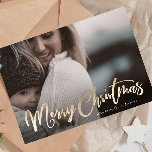 Gold Lettering Overlay Merry Christmas Photo Card