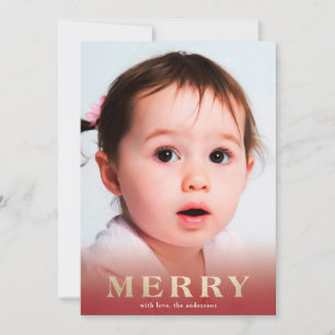 Gold Lettering Red Overlay Bold MERRY Photo Card