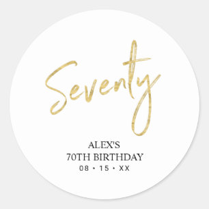 Gold Lettering Seventy 70th Birthday Party Favour Classic Round Sticker