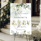 Gold letters greenery baby shower welcome sign