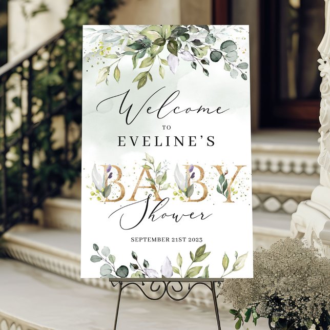 Gold letters greenery baby shower welcome sign (Gold letters greenery baby shower welcome sign)