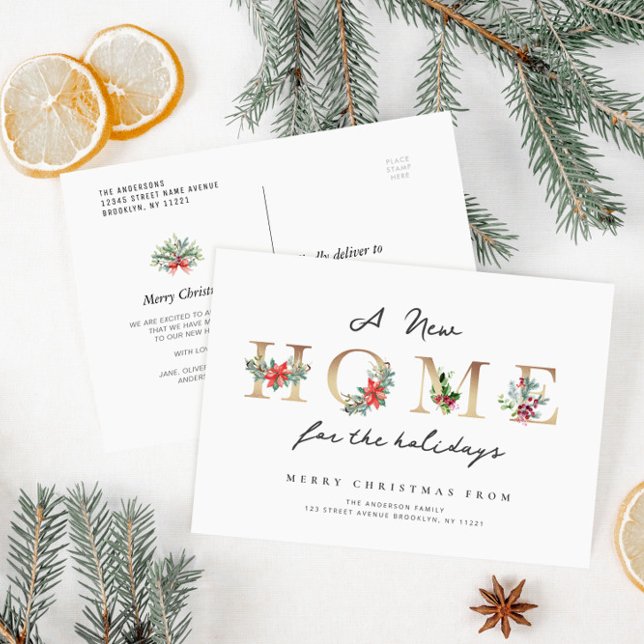 gold letters holiday moving announcement postcard (Creator Uploaded)