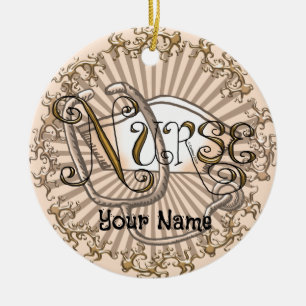 Gold letters nurse ceramic tree decoration
