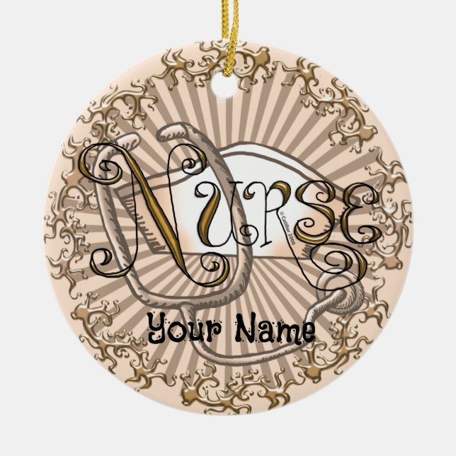 Gold letters nurse ceramic tree decoration (Front)