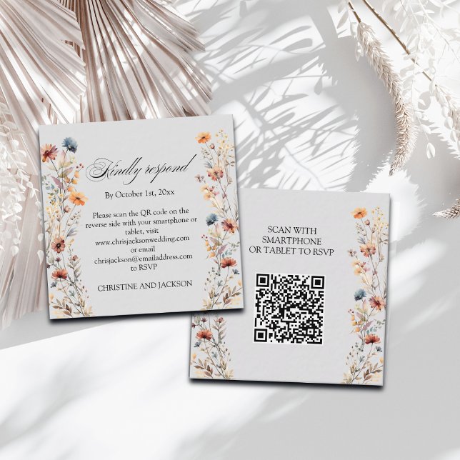 Gold Letters Wildflowers QR Code Wedding RSVP Card (Creator Uploaded)