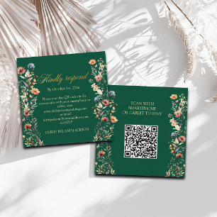 Gold Letters Wildflowers QR Code Wedding RSVP Card