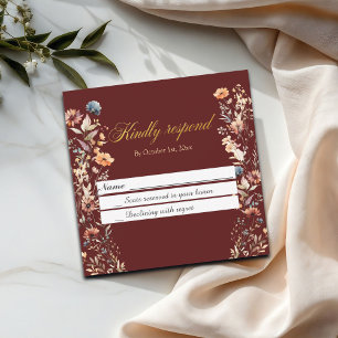 Gold Letters Wildflowers Wedding RSVP Card