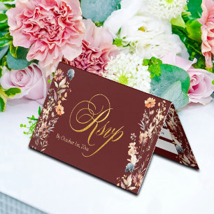 Gold Letters Wildflowers Wedding RSVP Card