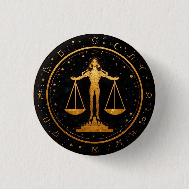 Gold Libra Zodiac Scales 3 Cm Round Badge (Front)