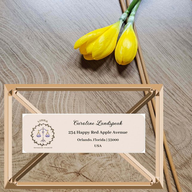 Gold Libra Zodiac Sign, Embossed Floral Address (Creator Uploaded)