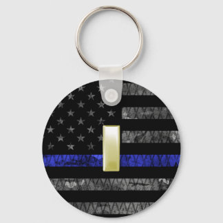 (Gold) Lieutenant Thin Blue Line Distressed Flag Key Ring