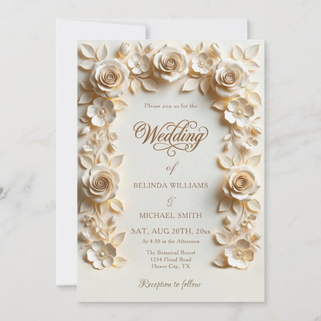 Gold Light Baroque Roses Frame Invitation (Front)