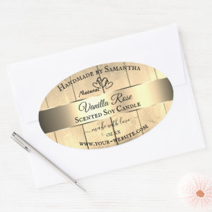 Gold Light Brown Wood Grain Product Labels Hearts