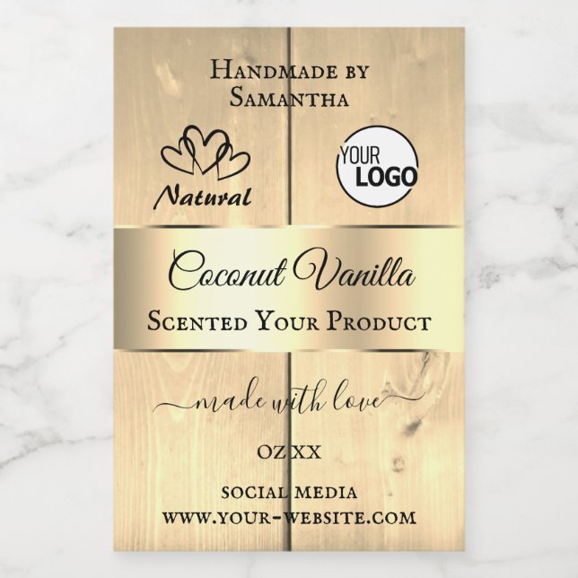 Gold Light Brown Wood Grain Product Labels Logo (Single Label)