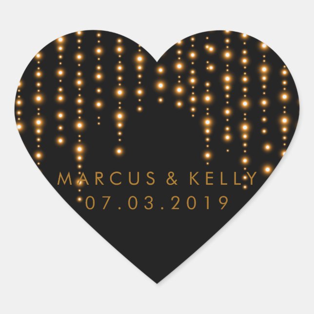 Gold Light Strings | Wedding Heart Sticker (Front)