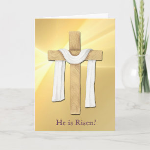 Gold Light Wooden Cross Easter Card