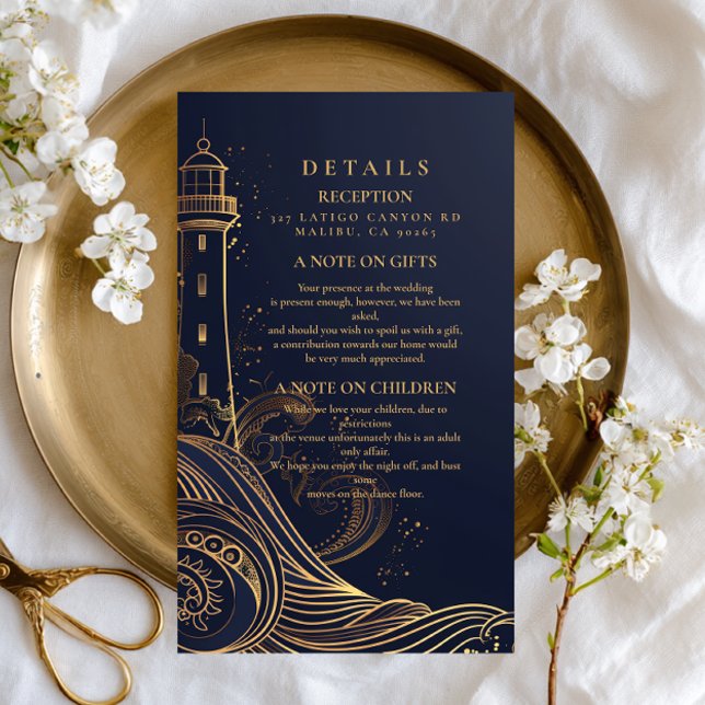 Gold Lighthouse Night Wedding Enclosure Card (Creator Uploaded)