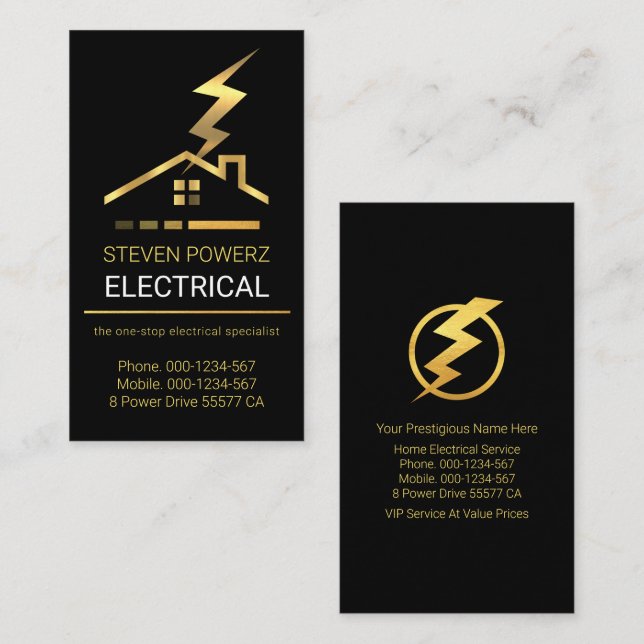 Gold Lightning Striking Home Business Card (Front/Back)