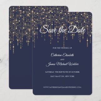 Gold Lights, Midnight Blue, Save the Date Invitation