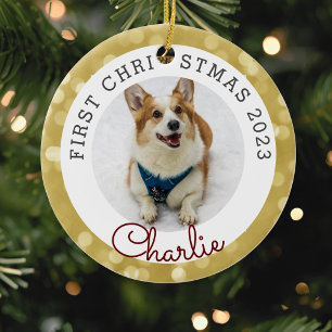 Gold Lights Pet's First Christmas Photo Ceramic Tree Decoration