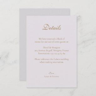Gold Lilac Grey Elegant Wedding Hotel Detail Enclosure Card