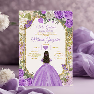Gold Lilac Mis Quince 15 Anos Quinceañera Crown Invitation