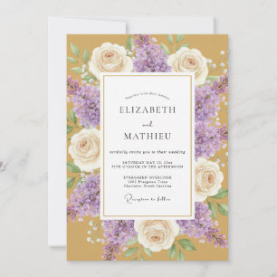 Gold Lilac Petal Wedding Invitation
