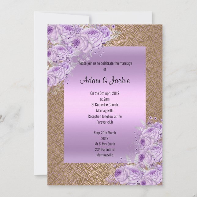 Gold Lilac Purple Elegant Wedding Engagement Invitation (Front)