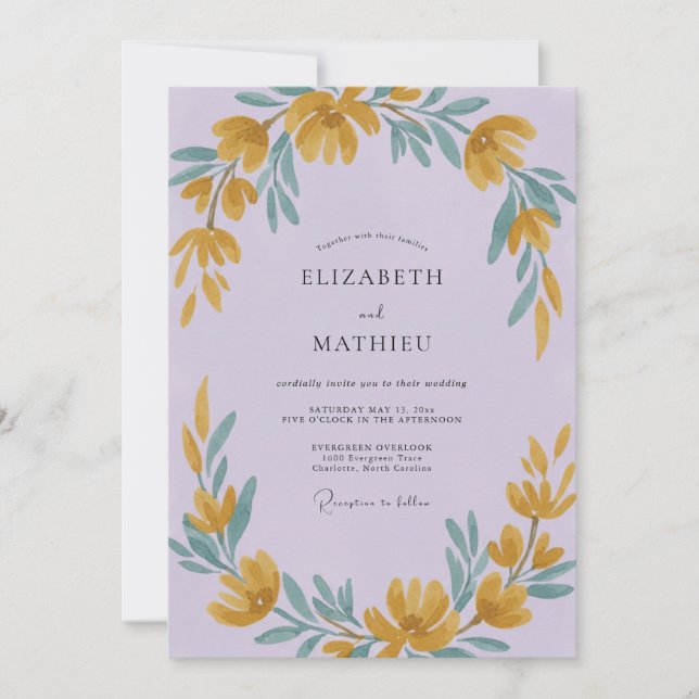 Gold Lilac Wildflower Wedding Invitation (Front)