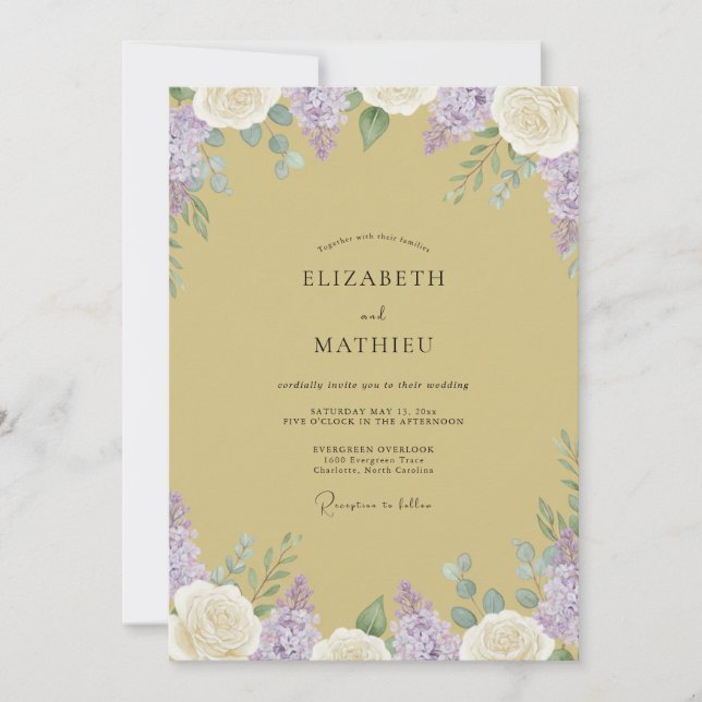 Gold Lilac Wisteria Wedding Invitation (Front)