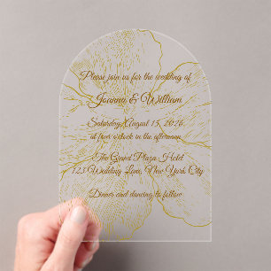 Gold Line Art Acrylic Wedding Invitation