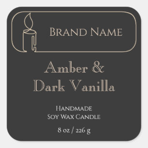Gold Line Art Candle Label Black Square Sticker