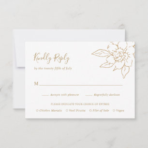 Gold Line Art Floral Elegant Wedding RSVP Card