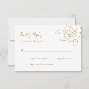Gold Line Art Floral Elegant Wedding RSVP Card