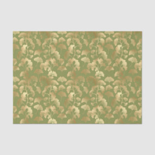 Gold Line Art Ginkgo Leaves Emerald Botanical Tissue Paper