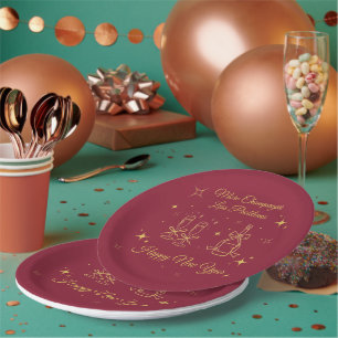 Gold Line Art New Year Design Paper Plate