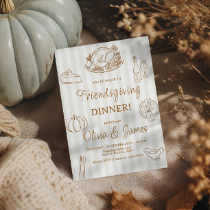 Gold Line Art Striped Friendsgiving Invite