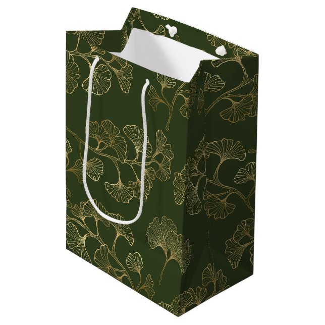 Gold Line Botanical Pattern Medium Gift Bag (Front Angled)