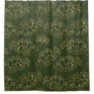 Gold Line Botanical Pattern Shower Curtain