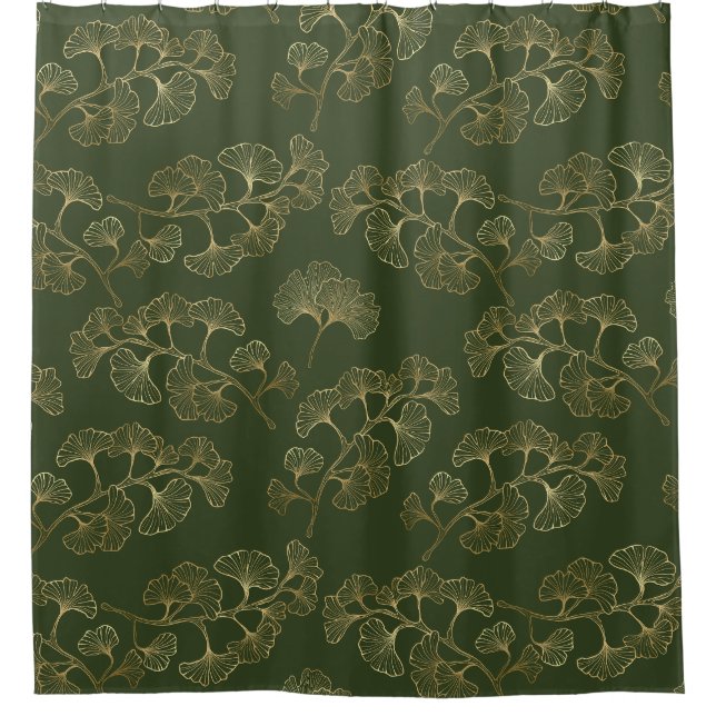 Gold Line Botanical Pattern Shower Curtain (Front)