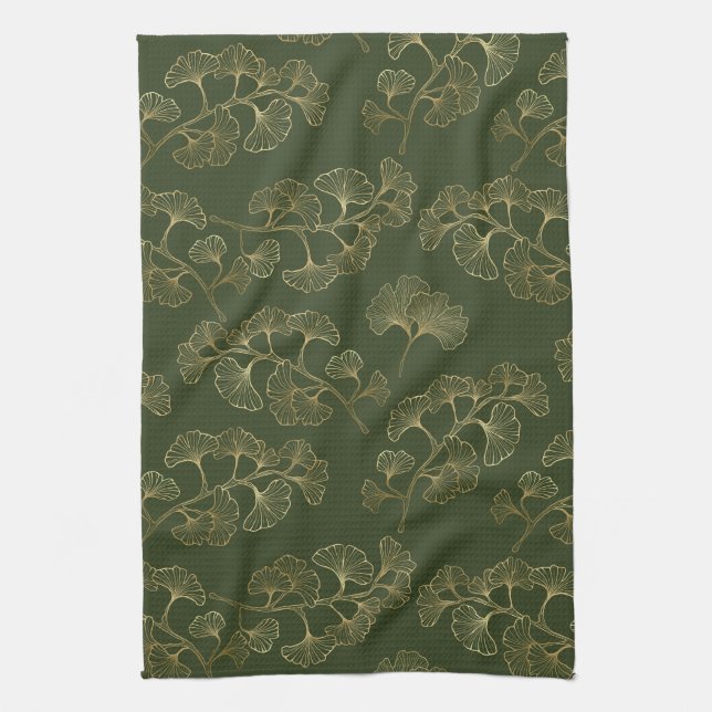 Gold Line Botanical Pattern Tea Towel (Vertical)