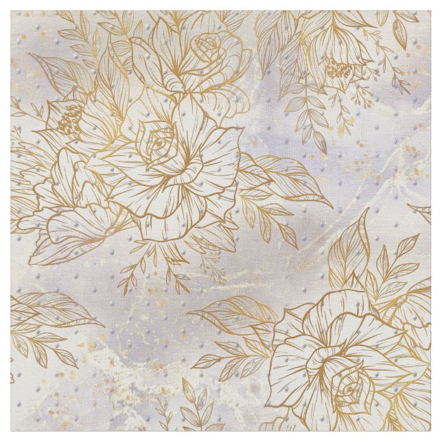 Gold line-drawing rose on a cream texture pattern fabric (Close Up)
