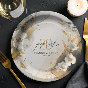 Gold Line Floral 20th Anniversary ID1169 Paper Plate