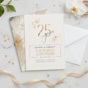 Gold Line Floral 25th Anniversary ID1169 Invitation