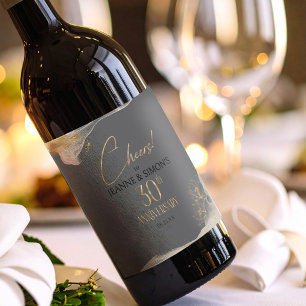 Gold Line Floral 30th Anniversary Cheers ID1169 Wine Label