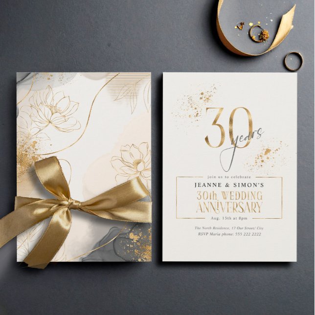 Gold Line Floral 30th Anniversary ID1169 Invitation (Creator Uploaded)
